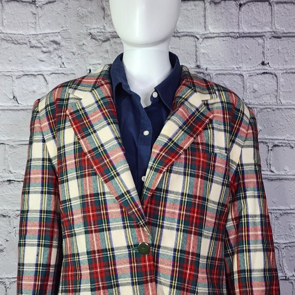 Giorgio Sant Angelo Wool Jacket Multi-Color Christmas Plaid Women's 14P - Picture 1 of 11